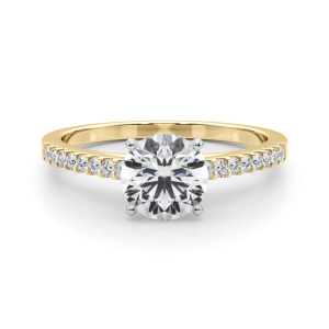 Rinsy Round Cut Lab Grown Diamond Yellow Gold 4 Prong Side Stone Engagement Ring