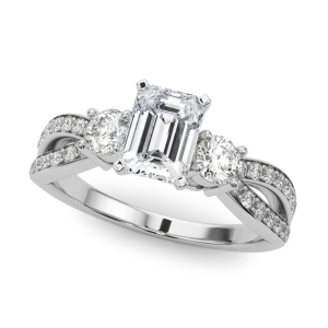 Venisha Lab-Created Diamond Emerald cut 4 Prong Set  Trilogy Engagement Ring