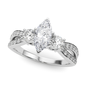 Vatsha Lab-Created Diamond Marquise cut 6 Prong Set  Trilogy Engagement Ring