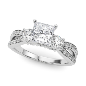 Valina Lab-Created Diamond Princess cut 4 Prong Set  Trilogy Engagement Ring