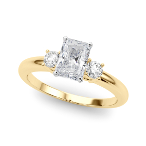 Yaella Natural Diamond Yellow Gold 4 Prong Set Trilogy Engagement Ring