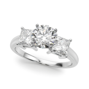 Yeira Natural Diamond 4 Prong Set Trilogy Engagement Ring