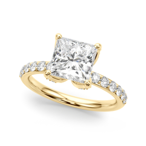 Yulie Natural Diamond Yellow Gold 4 Prong Set Halo Engagement Ring