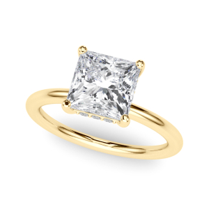 Yukti Natural Diamond Yellow Gold 4 Prong Set Halo Engagement Ring