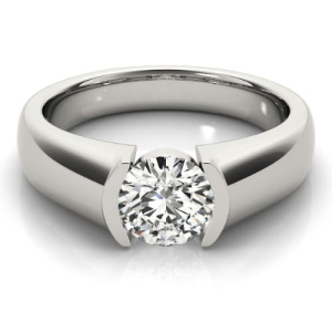 Mollie Natural Round cut Half Bezel  Solitaire Diamond Ring