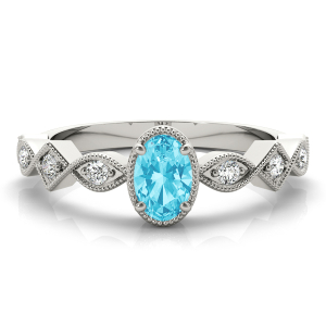 serlin Aquamarine 4 Prong Side Stone Engagement Ring
