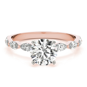 Livisa Natural Diamond Rose Gold 4 Prong Side Stone Engagement Ring