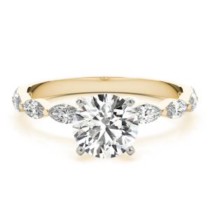 Livisa Natural Diamond Yellow Gold 4 Prong Side Stone Engagement Ring