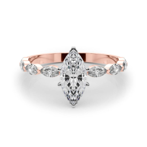 Livisa Natural Diamond Rose Gold 6 Prong Side Stone Engagement Ring