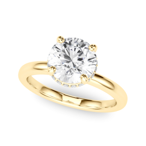 Yovela Natural Diamond Yellow Gold 4 Prong Set Halo Engagement Ring