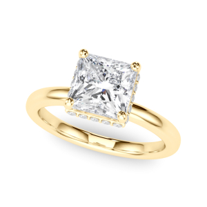 Yania Natural Diamond Yellow Gold 4 Prong Set Halo Engagement Ring