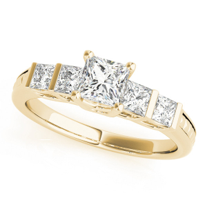 Allora Lab-Created Yellow Gold Bar And Prong Set Side Stone Diamond Ring