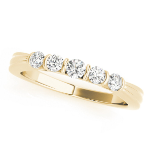 Lab-Created Yellow Gold Bar-Set 5 Stone Diamond Ring