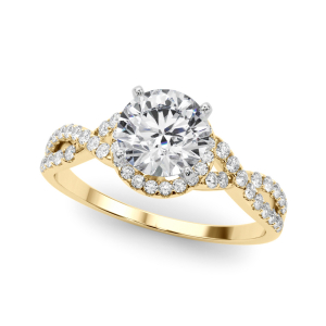 Nyari Lab-Created Yellow Gold 4 Prong Side Stone Diamond Ring