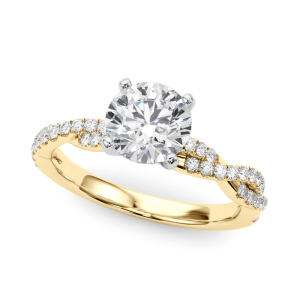 Nalah Lab-Created Yellow Gold 4 Prong Side Stone Diamond Ring