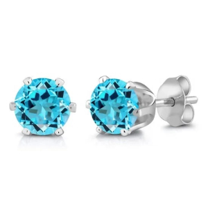 0.50 Carat Swiss Blue Topaz Round Cut 6 Claw Stud Earring