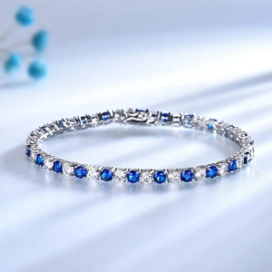 5.00 Carat 4 Prong Setting Blue Sapphire and Natural Round Diamonds Tennis Bracelet