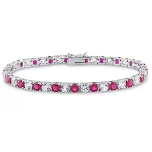 Saphira Natural Ruby Yellow Gold 4 Prong  Bracelet