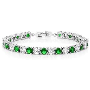 5.00 Carat 4 Claw Setting Green Emerald and Natural Round Diamonds Tennis Bracelet