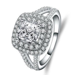 1.30 - 2.00 Carat Natural Cushion and Round Cut Diamonds Halo Engagement Ring