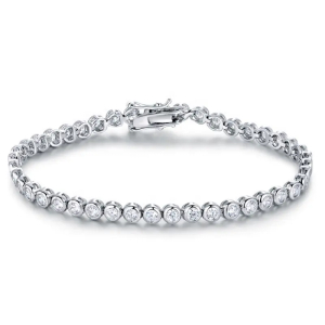 1.00 Carat Bezel Setting Lab-Diamond Tennis Bracelet in Rub-Over Style, 925 Sterling Silver