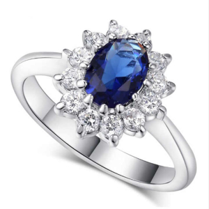 Cindel Blue Sapphire Oval cut  Gemstone Diamond Ring