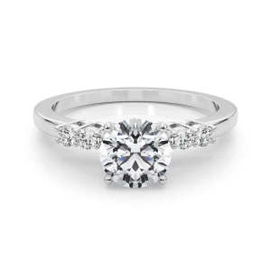 Belca Lab-Created Diamond Round cut 4 Prong  Side Stone Engagement Ring