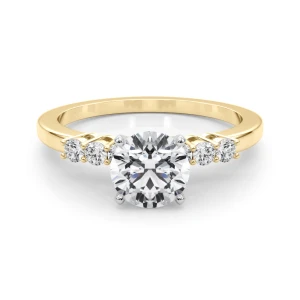 Belca Lab-Created Diamond Yellow Gold 4 Prong Side Stone Engagement Ring