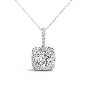 Tamora Lab-Created Diamond White Gold 4 Prong Halo Pendant Necklace