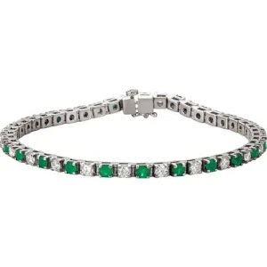 Royse 4.76 Carat Emerald Round cut 4 Prong  Diamond Tennis Bracelet