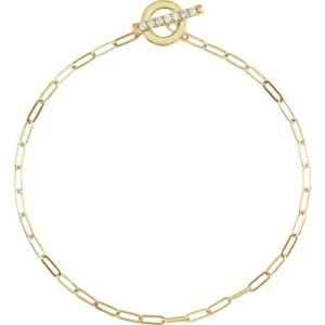 Shellee Natural Diamond Yellow Gold 4 Prong Chain Bracelet