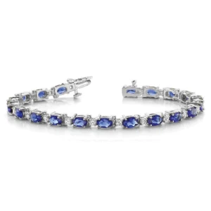 Prissy Blue Sapphire White Gold 4 Prong Gemstone Bracelet