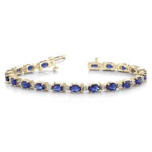 Prissy Blue Sapphire Yellow Gold 4 Prong Gemstone Bracelet