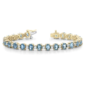 Viana Aquamarine Yellow Gold 4 Prong Set Diamond Tennis Bracelet