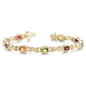 Vanellope Rainbow Sapphire Yellow Gold XO Diamond Tennis Bracelet