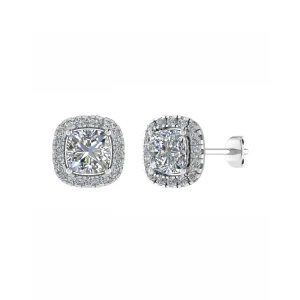 Janeva Lab-Created 4 Prong Halo Diamond Earrings