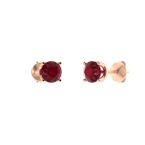Hettie Natural Ruby Rose Gold 4 Prong Set  Diamond Earrings