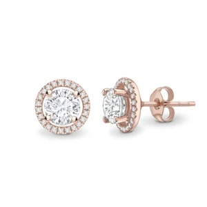 Jaimee Lab-Created Rose Gold 4 Prong Halo Diamond Earrings