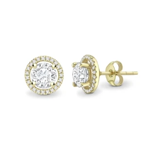 Jaimee Lab-Created Yellow Gold 4 Prong Halo Diamond Earrings