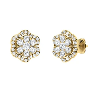 Kailin Natural Yellow Gold Prong Set Cluster Diamond Earrings