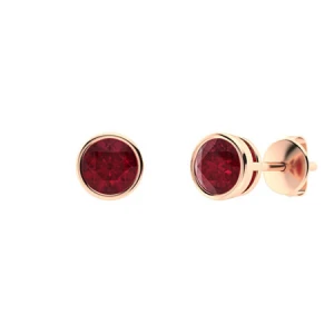 Heleana Natural Ruby Rose Gold Bezel Set  Diamond Earrings