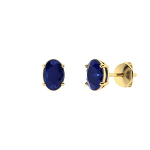 Geraldine Blue Sapphire Yellow Gold 4 Prong Set  Diamond Earrings
