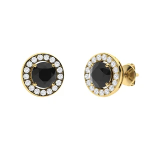 Hamida Yellow Gold 4 Prong Black Diamond Earrings
