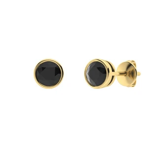 Harlene Black Yellow Gold Bezel Set Studs Diamond Earrings