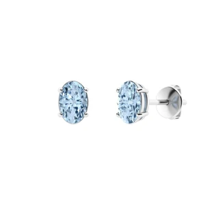 Gerica Aquamarine 4 Prong Set Birthstone Diamond Earrings