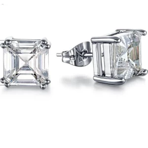 Jemima Lab-Created White Gold Double Prong Studs Diamond Earrings
