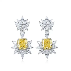 Helena 10.00 Carat Mixed Shapes cut Double Prong  Yellow Diamond Earrings