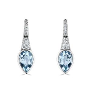 Havannah Aquamarine Rose Gold Bezel Set  Diamond Earrings