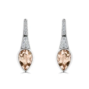 Havannah Morganite Yellow Gold Bezel Set Gemstone Diamond Earrings