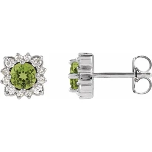 Florice Peridot Silver Claw Set  Diamond Earrings